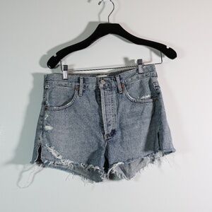 Citizens Of Humanity Annabelle High Waisted Long Cotton Denim Jean Short Blue 25